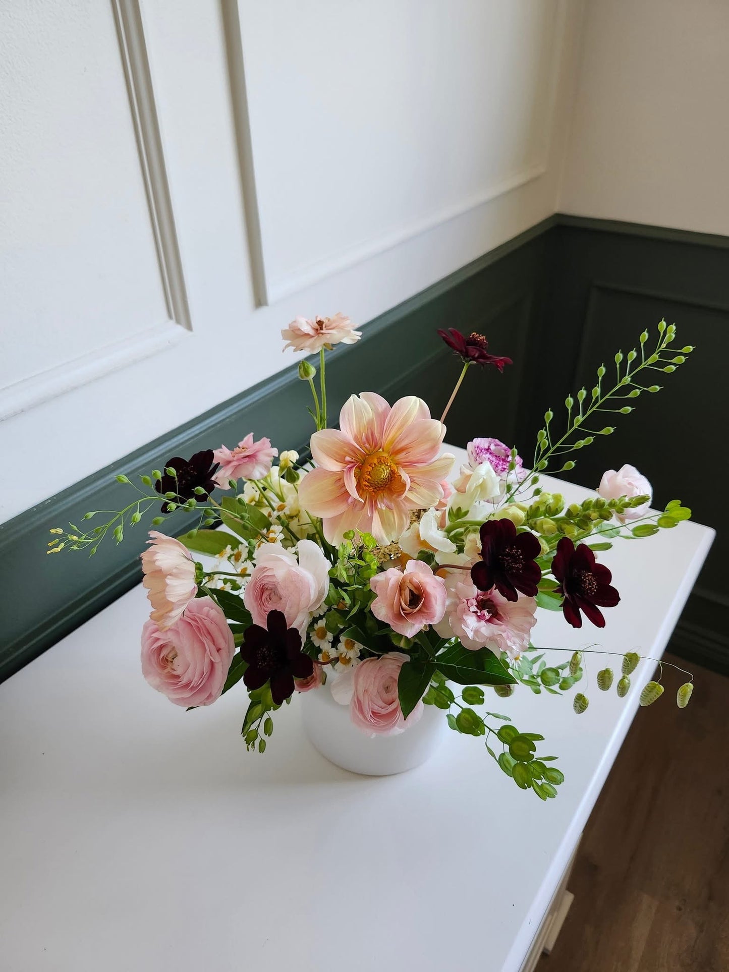Wedding centerpiece with locally grown flowers
